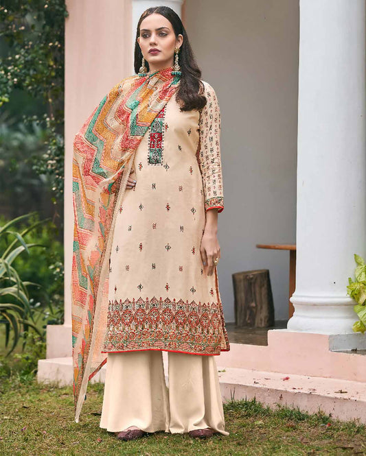 Viscose Silk Party Wear Off-White Unstitched Suits Dress Material