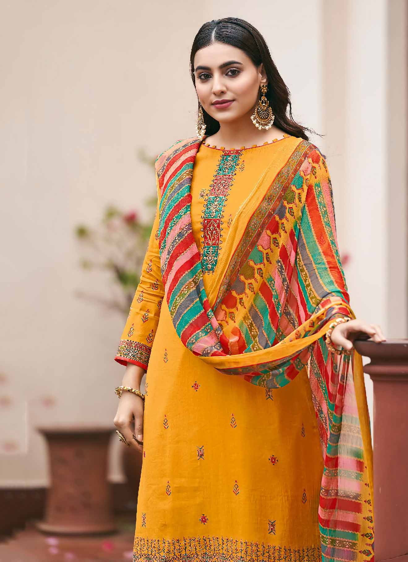 Viscose Silk Party Wear Yellow Unstitched Suits Dress Material - Stilento