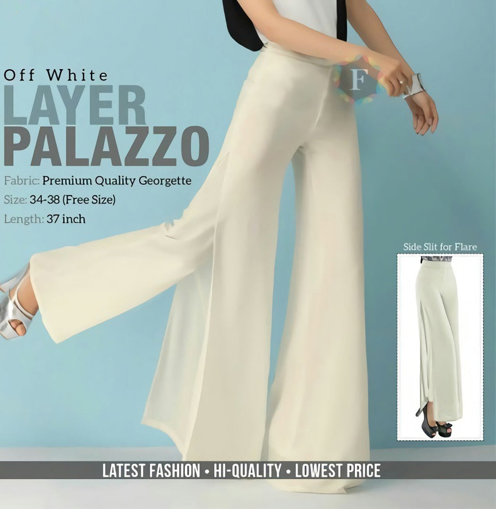 White Layered Georgette Palazzo Pants for Women - Stilento