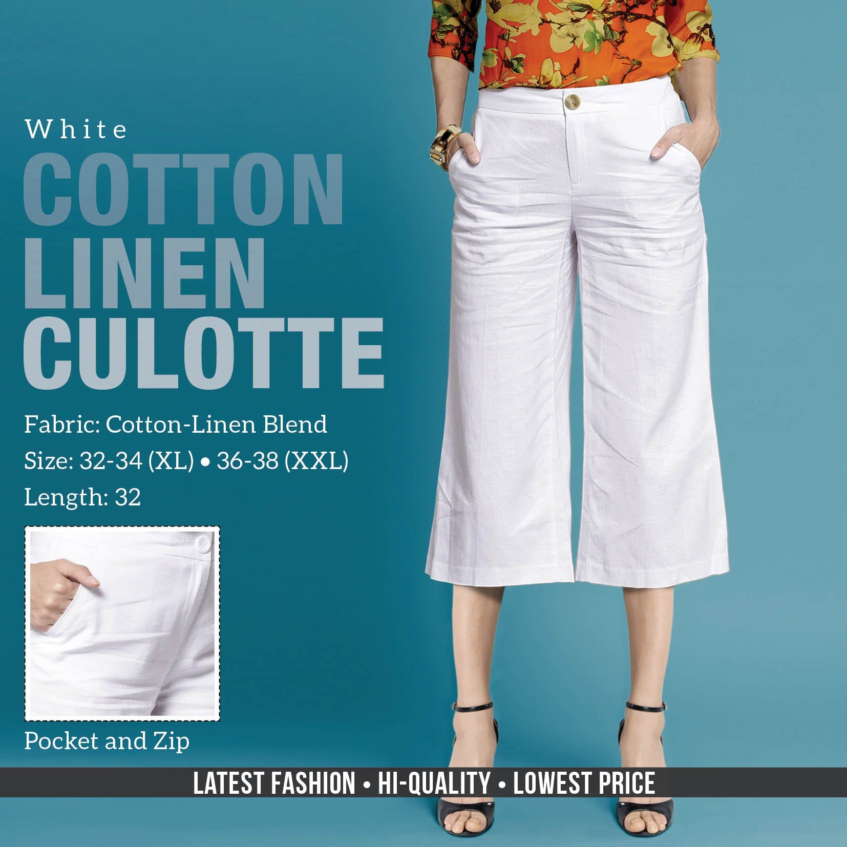 White Linen Cotton Culottes Pant for women - Stilento