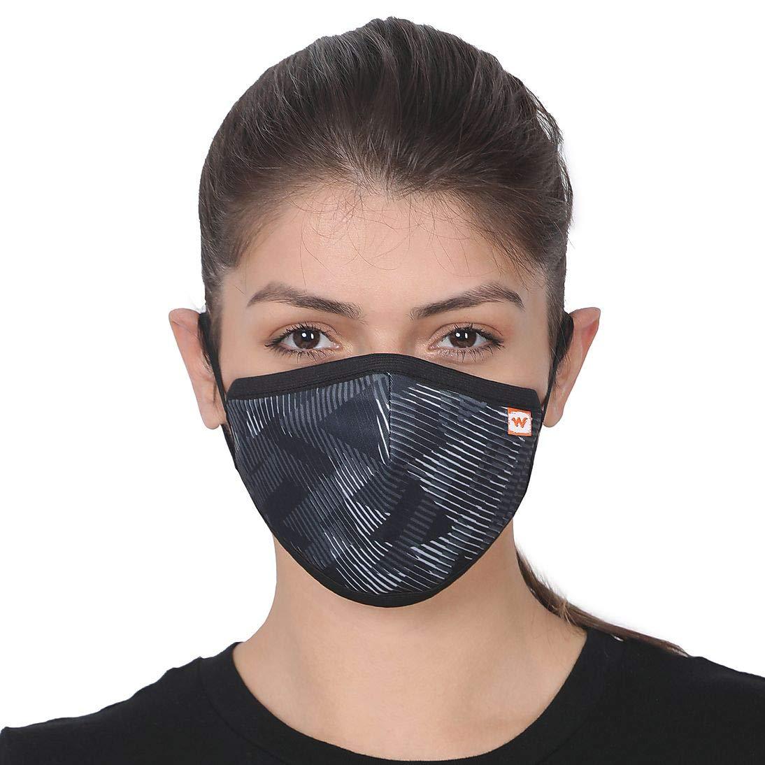 Wildcraft W95 Cotton Black Face Mask with nose clip (Pack of 5)