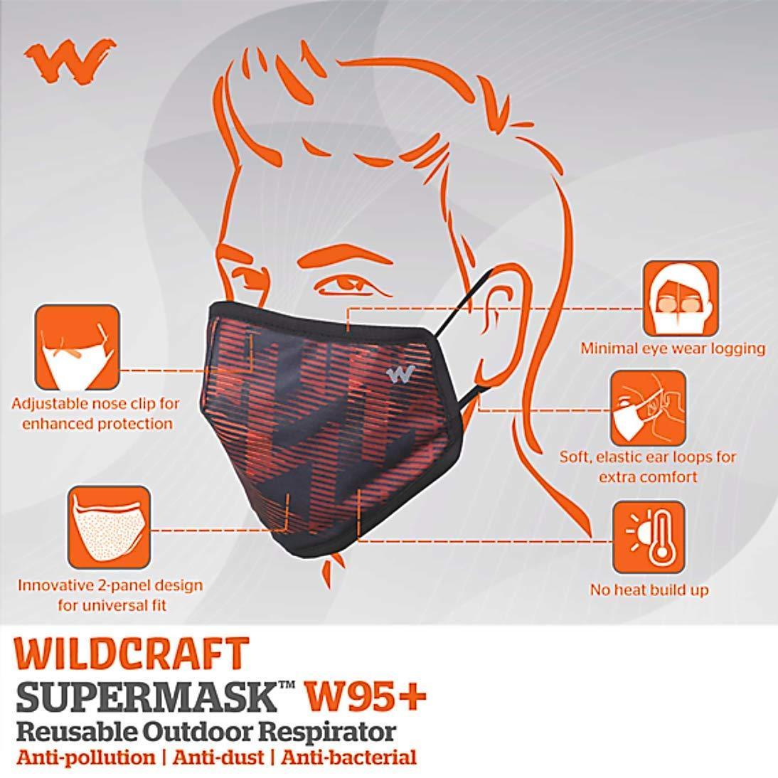 Wildcraft W95 Cotton Black Face Mask with nose clip (Pack of 5)