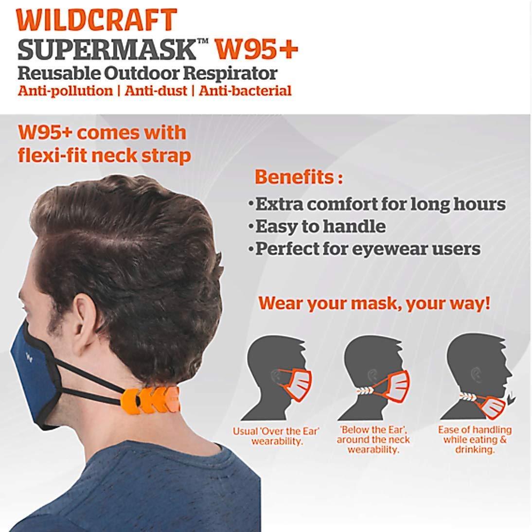 Wildcraft W95 Cotton Black Face Mask with nose clip (Pack of 5) - Stilento