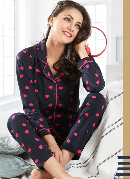 Winter cotton night suits Set for ladies Black - Stilento