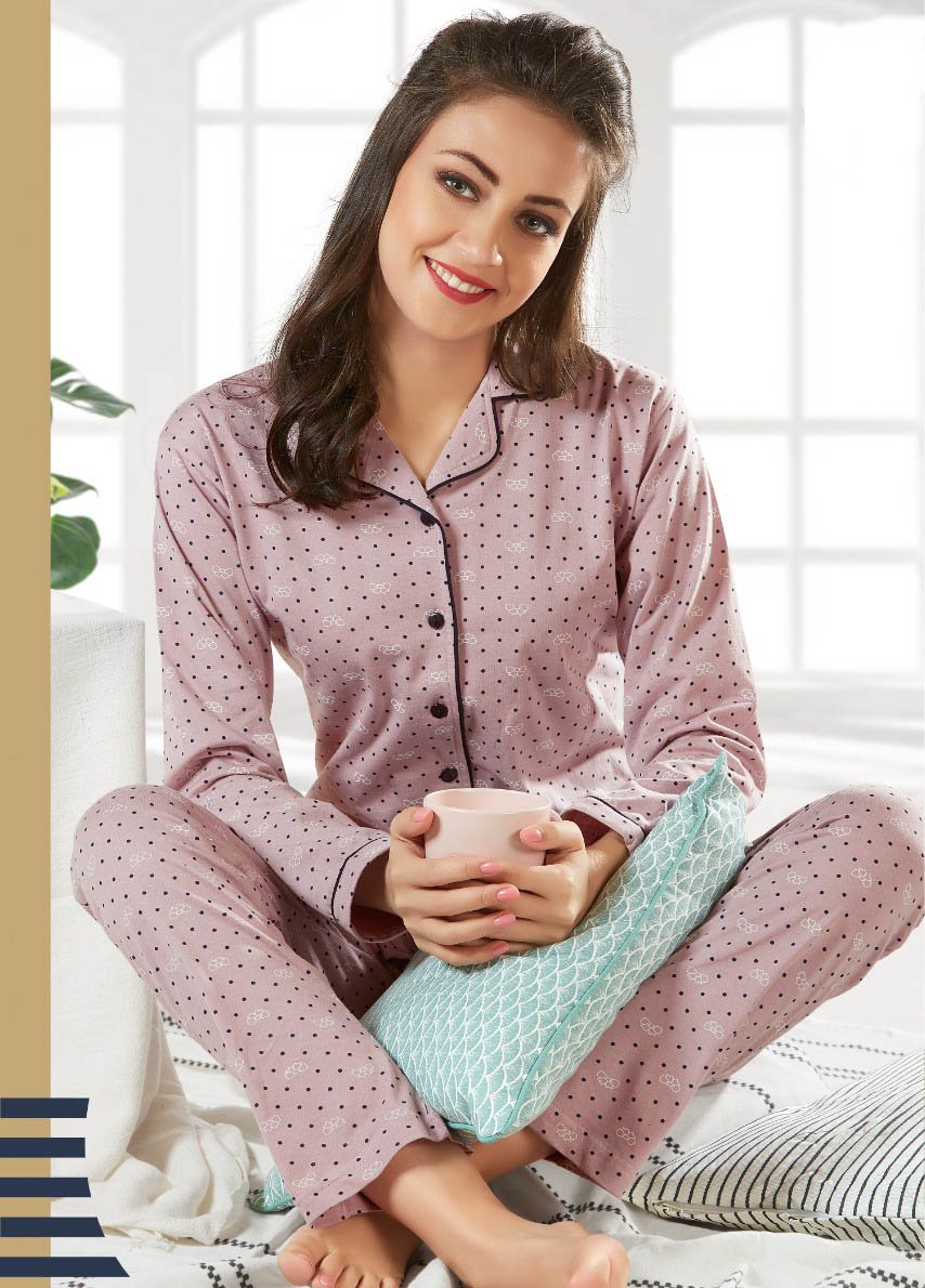Winter cotton night suits Set for ladies with Collar - Stilento