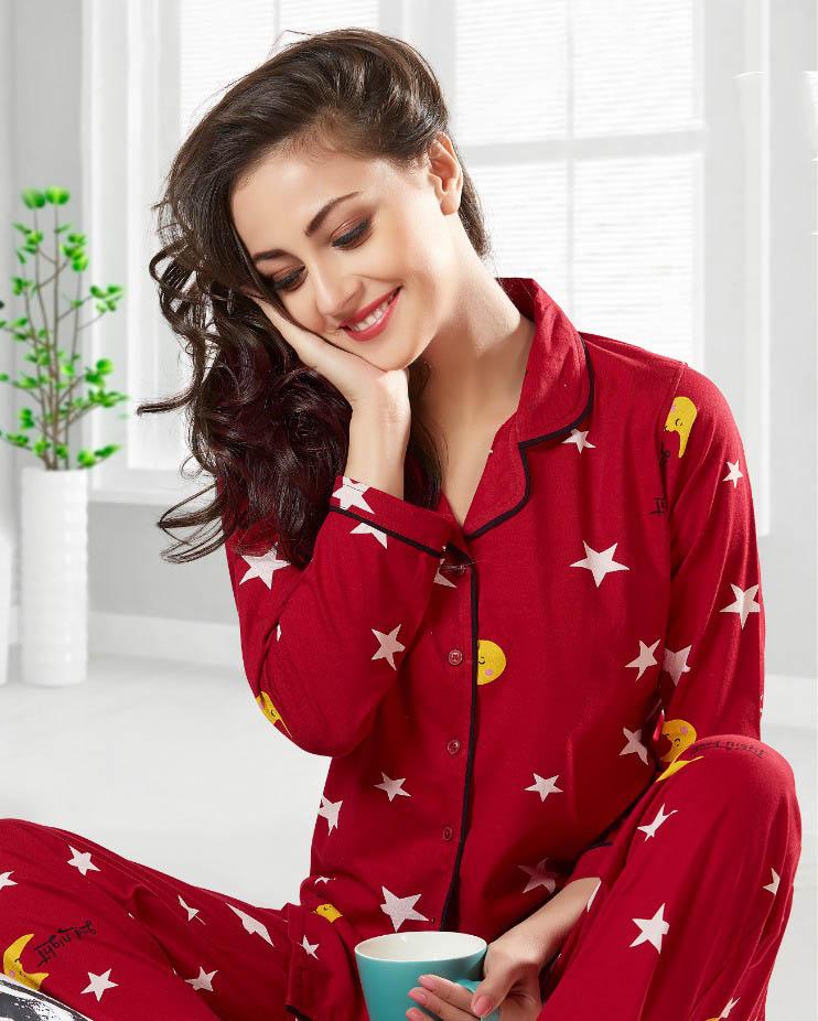 Winter cotton Red night suits Set for ladies