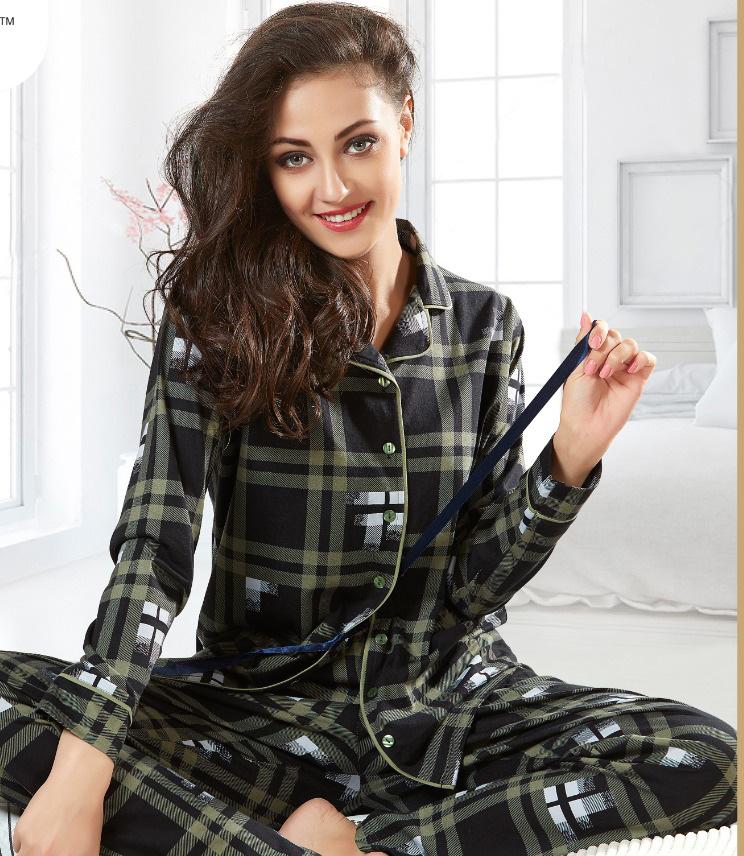 Winter Cotton Pajama for Women Autumn Full Sleeves Soild Pijama Pure Cotton  Sleepwear Pyjama Femme (Color : Light Green Size : X-Large) (Light Green