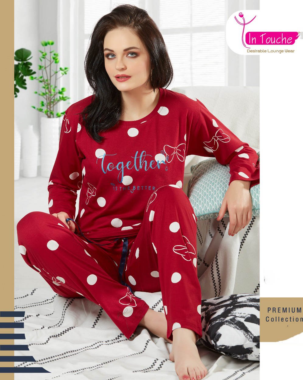 Winter Full Sleeve Red Cotton nightwear Pyjama Set for Woman - Stilento