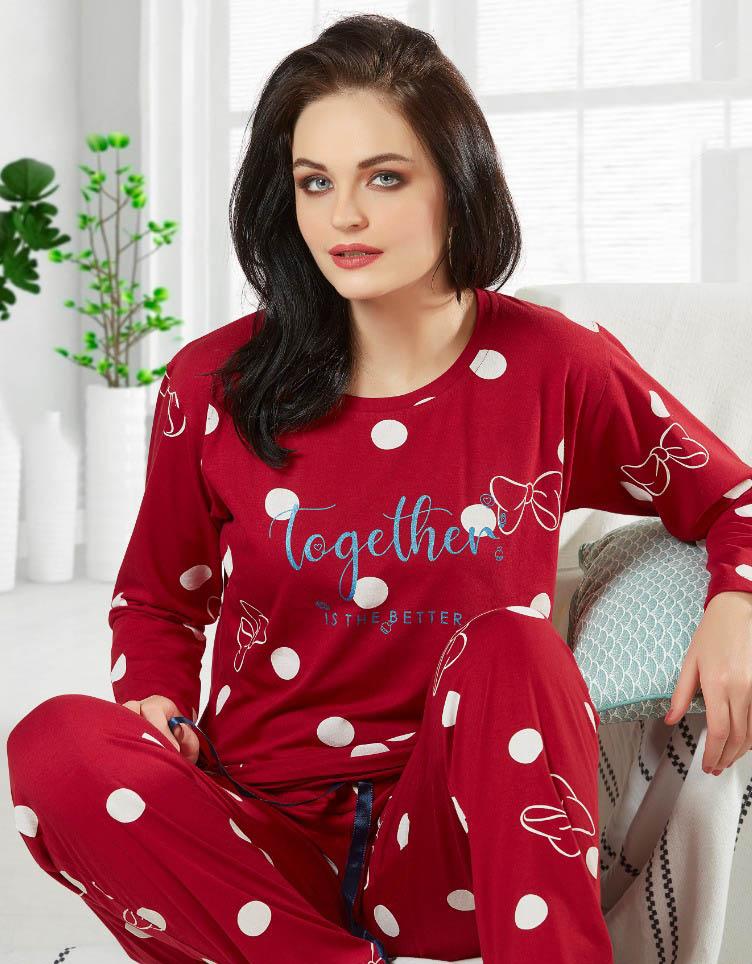 Sleeve Ladies Winter Pajama Sets Winter Full Sleeve Red Cotton
