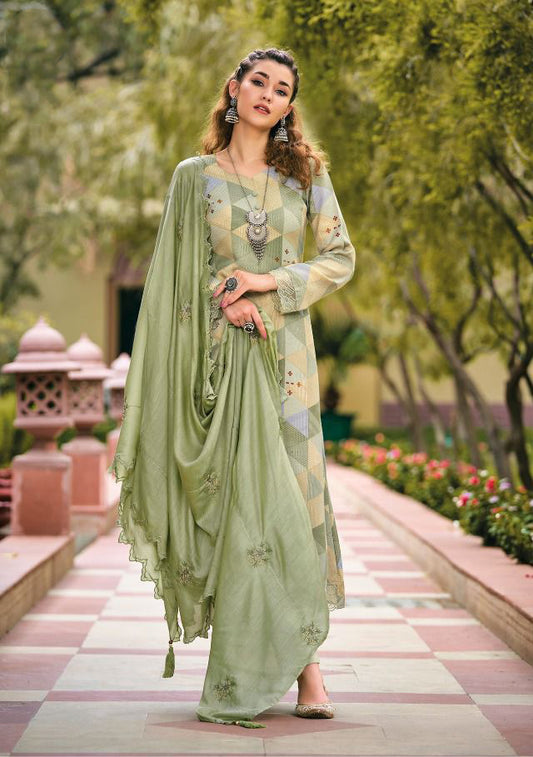 Kilory Pure Pashmina Green Unstitched Winter Suits Set