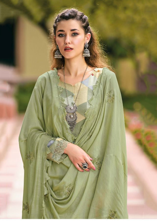 Kilory Pure Pashmina Green Unstitched Winter Suits Set - Stilento