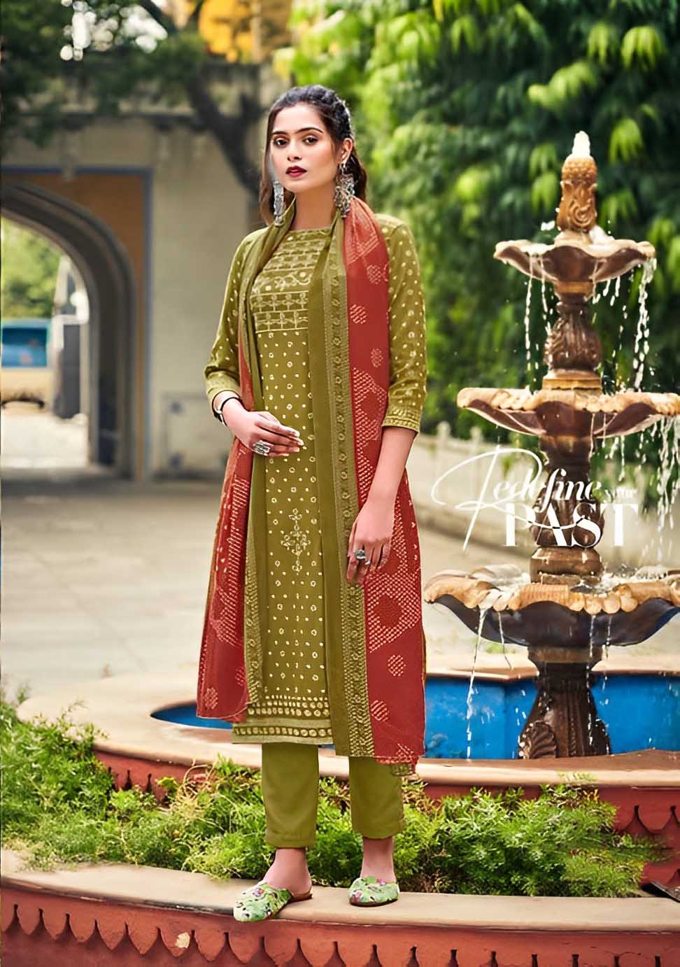 Printed Mehendi Green Pashmina Unstitched Winter Suits Set - Stilento