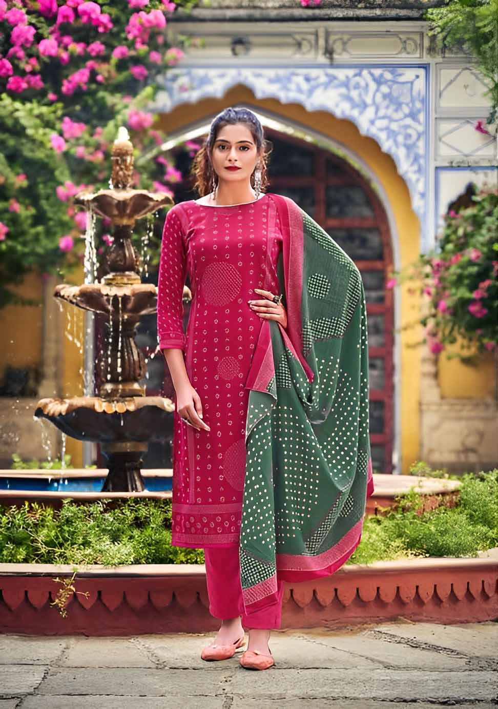 Printed Rani Pink Pashmina Unstitched Winter Suits Set - Stilento