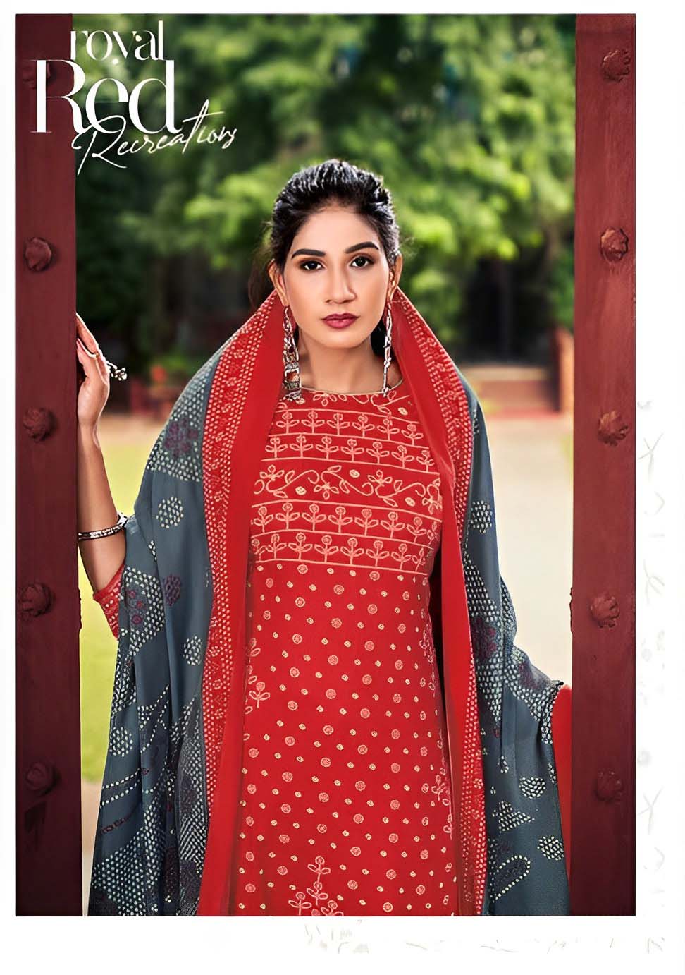 Printed Red Pashmina Unstitched Winter Suits Set - Stilento