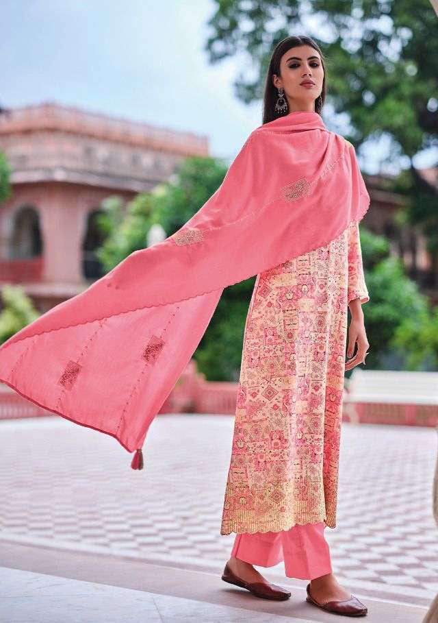 Printed Pink Winter Unstitched Pashmina Salwar Suit - Stilento
