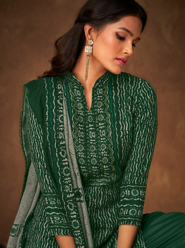Pure Pashmina Printed Green Winter Unstitched Salwar Suit - Stilento