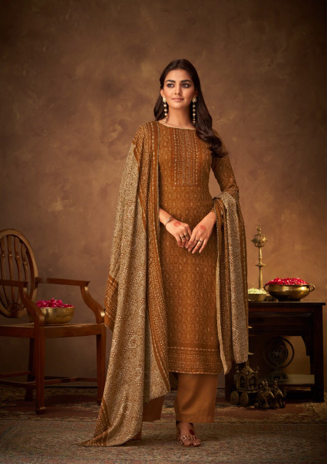 Pure Pashmina Printed Mustard Winter Unstitched Salwar Suit - Stilento