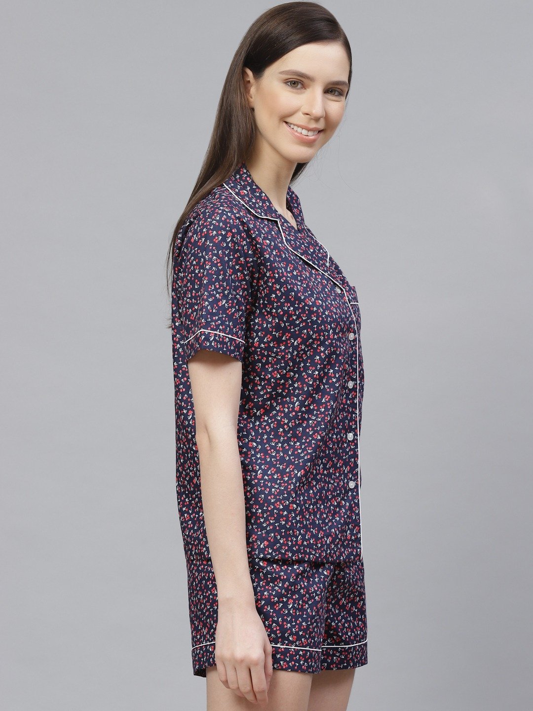 Women Blue Printed Designer Night suit with Shorts