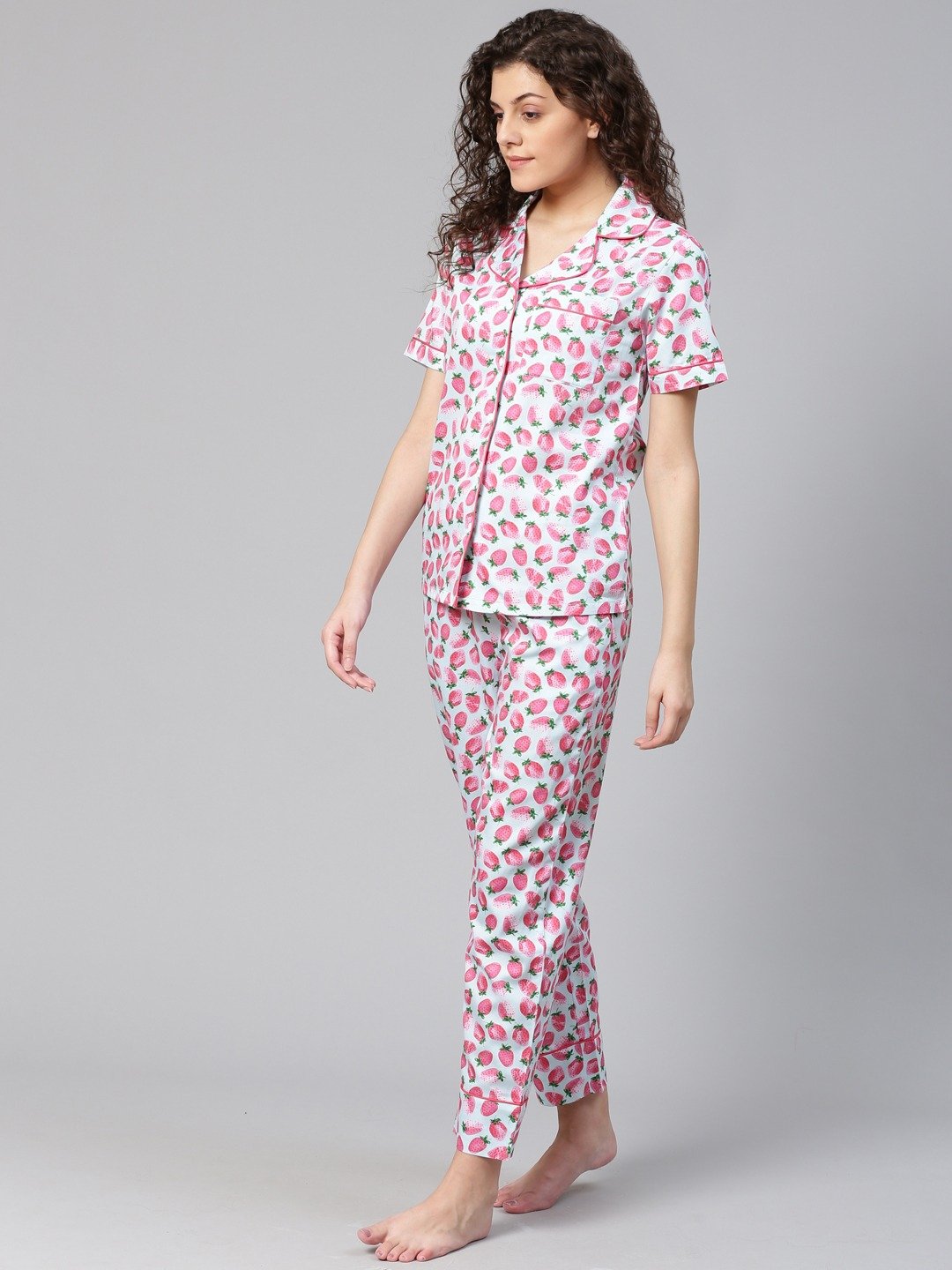 Women Cotton Pink Printed Nightsuit Pyjama sets