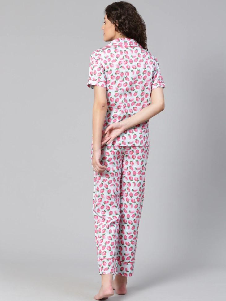 Women Cotton Pink Printed Nightsuit Pyjama sets