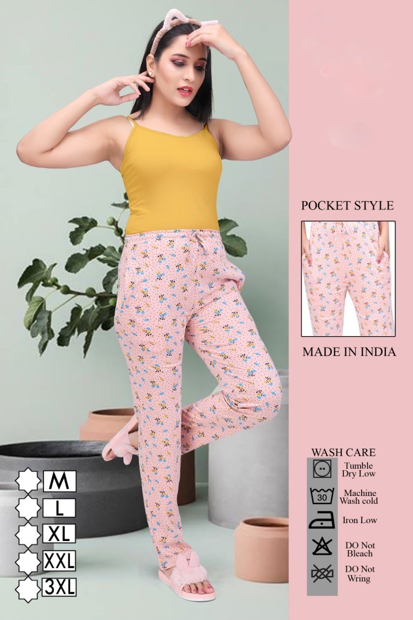 Women Cotton Regular Fit Printed Pink Pyjamas