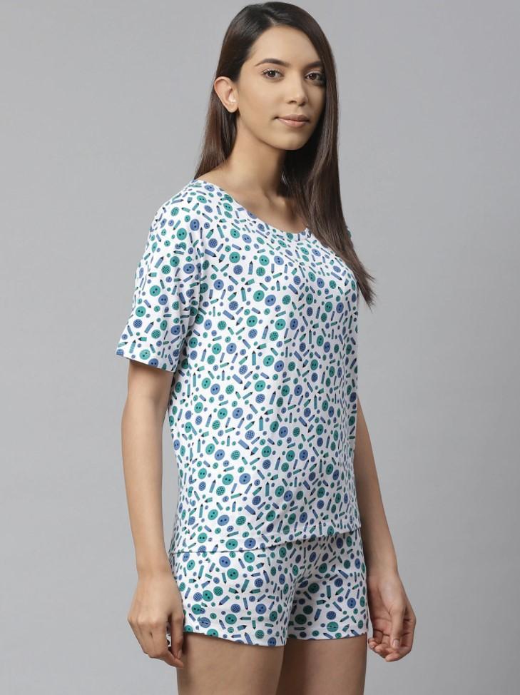 Women Drop Shoulder T-Shirt And Shorts Night Suit Set