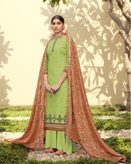 Women Green Unstitched Lawn Cotton Suits Dress Material - Stilento