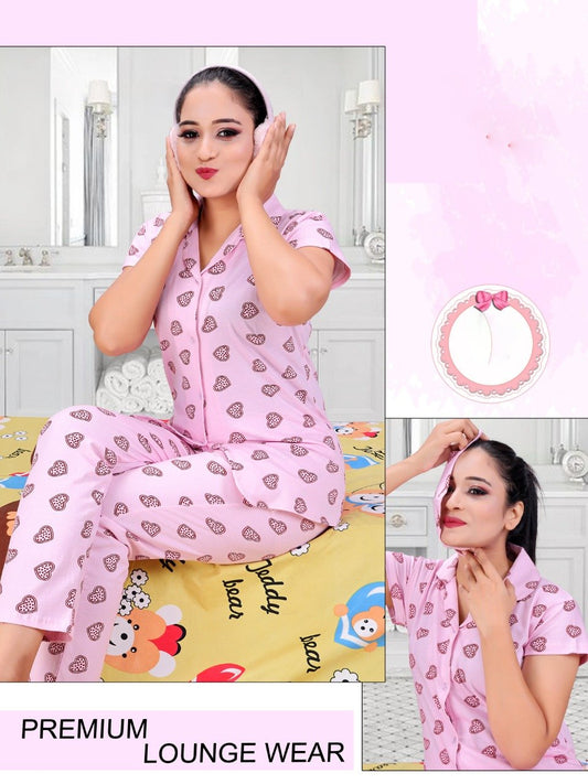 Women Light Pink NightSuit Wear Set - Stilento