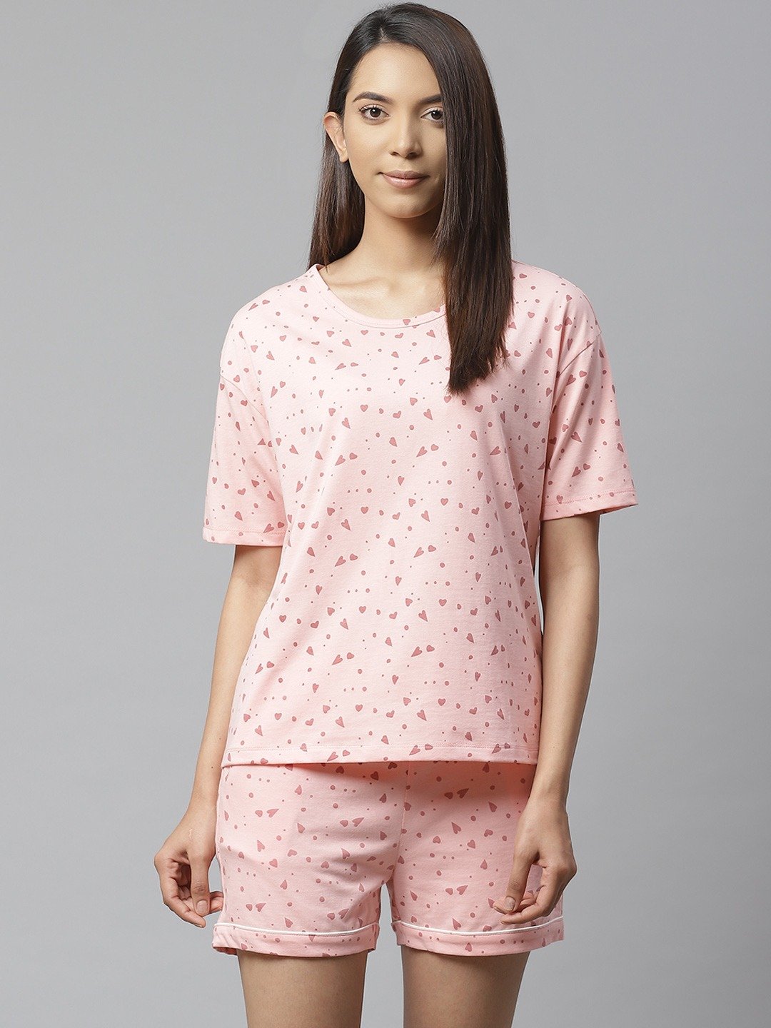 Women Pink Printed night suit sets with shorts