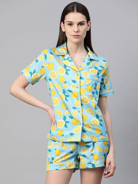 Women Printed Night Suit Set with Shorts - Stilento