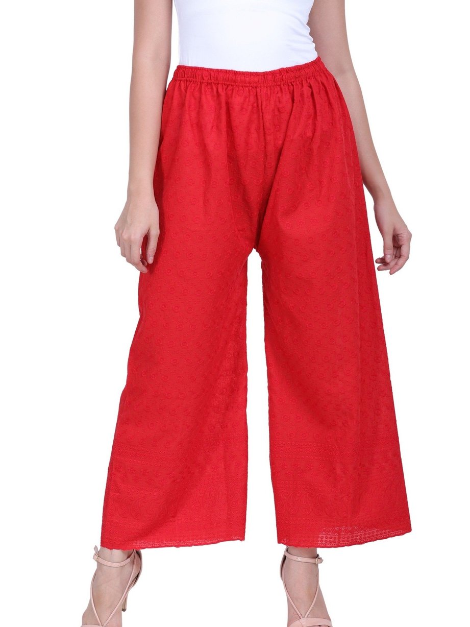 Women's 100% Pure & Soft Rayon Palazzo (Free Size) Red - Stilento