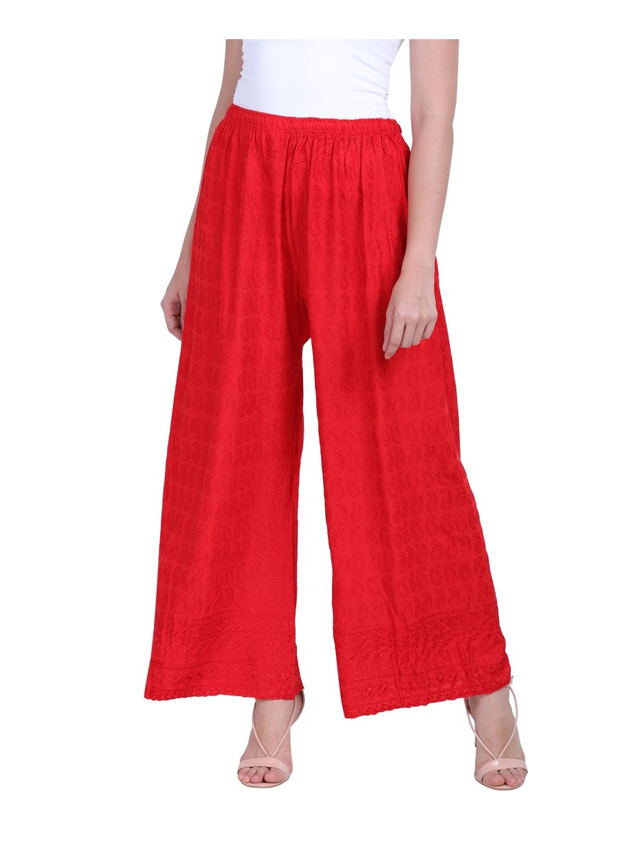 Women's 100% Pure & Soft Rayon Palazzo (Free Size) Red