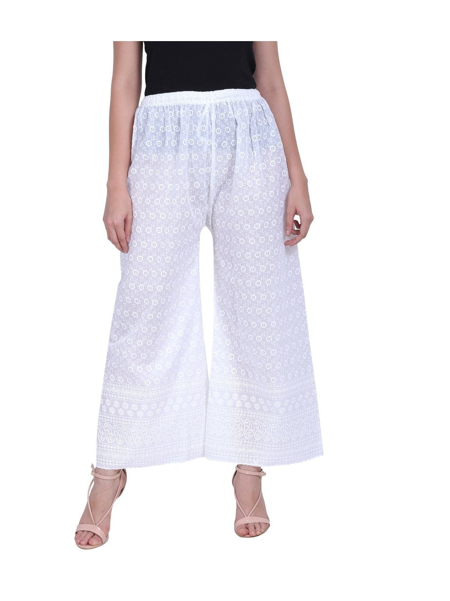 Women's 100% Pure & Soft Rayon Palazzo (Free Size) White