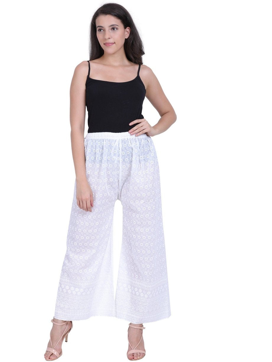 Women's 100% Pure & Soft Rayon Palazzo (Free Size) White