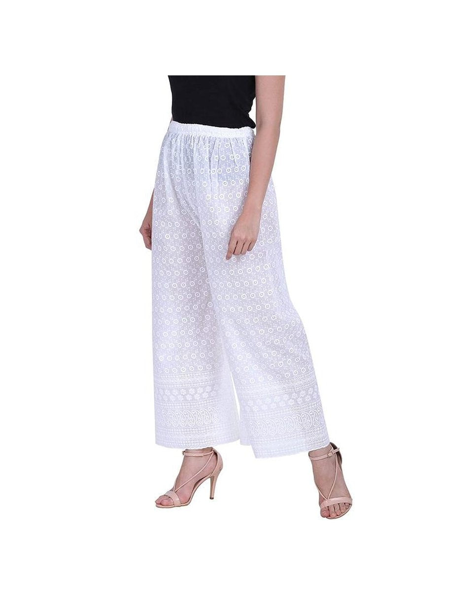 Women's 100% Pure & Soft Rayon Palazzo (Free Size) White