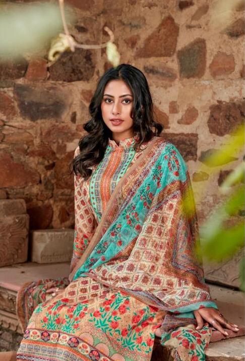 Women's Beige Cotton Pakistani unstitched suits Dress Material With Dupatta - Stilento