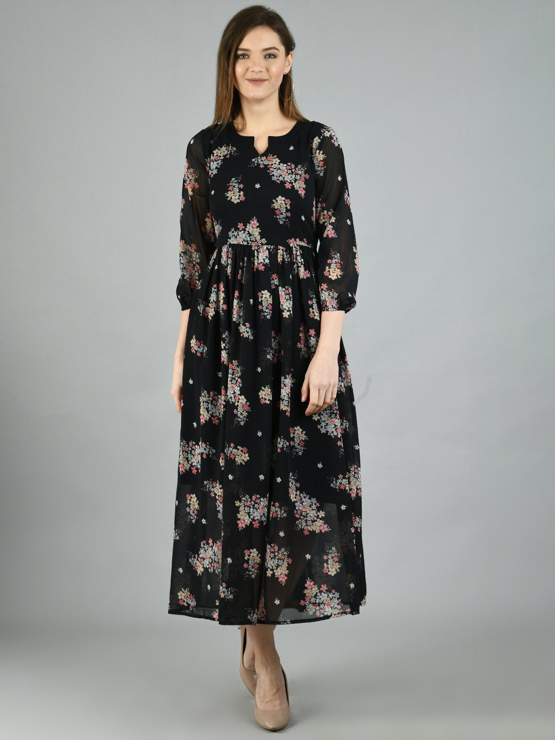 Women's Black Georgette Western long Dress