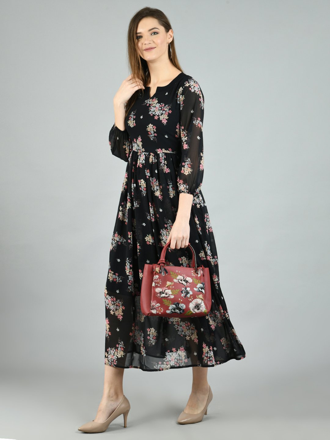Women's Black Georgette Western long Dress