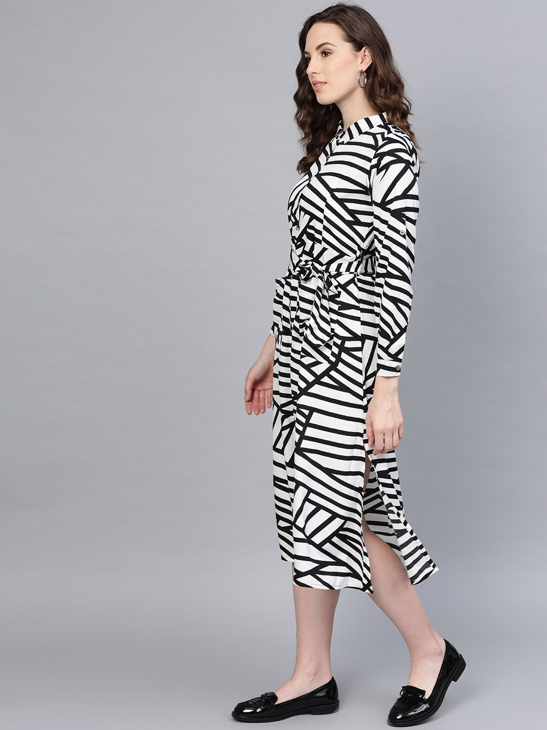 Women's Black Printed Casual Polyester Dress - Stilento