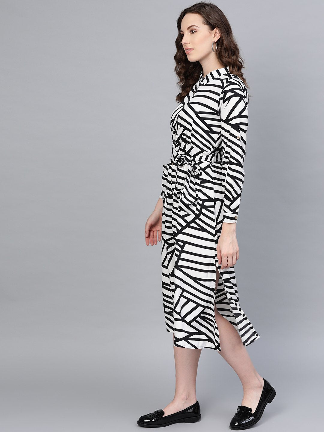 Women's Black Printed Casual Polyester Dress