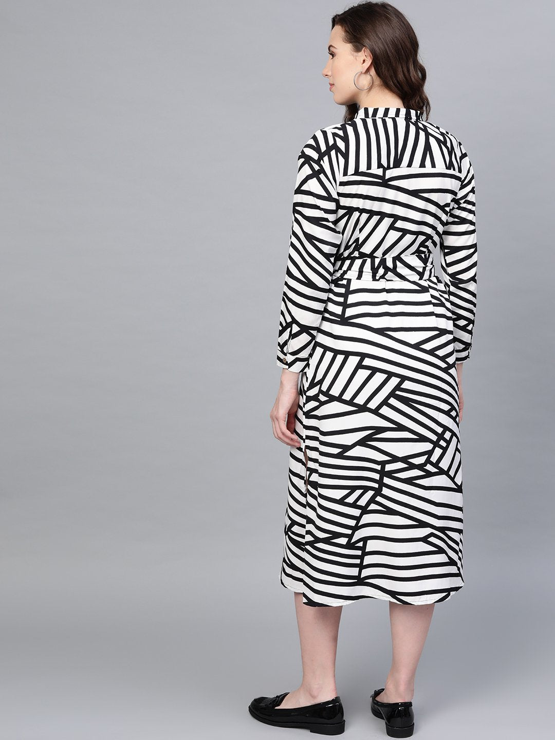 Women's Black Printed Casual Polyester Dress