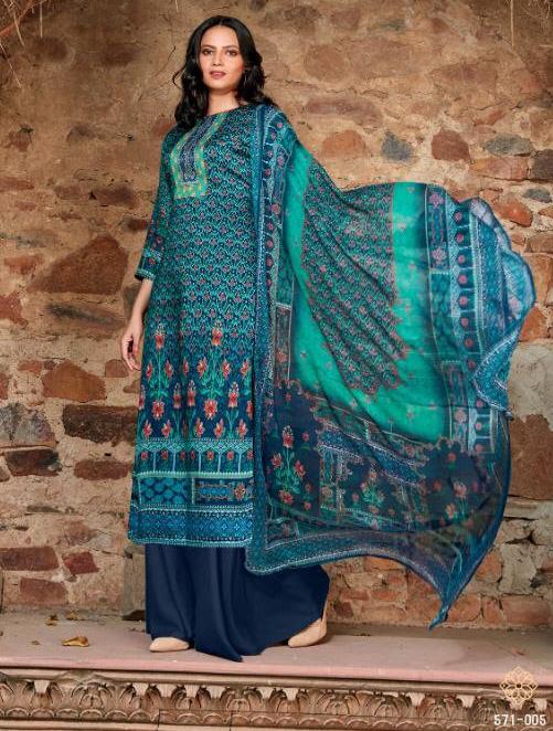 Women's Blue Cotton Pakistani unstitched suits Dress Material With Dupatta - Stilento