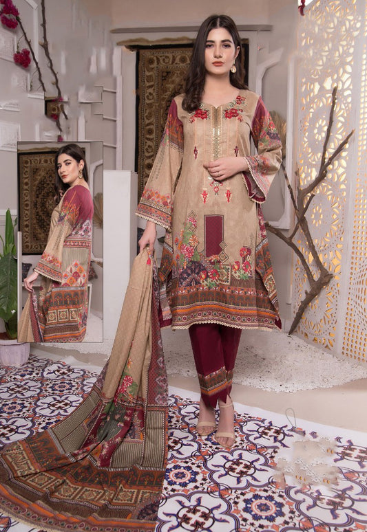 Women's Cotton Brown Pakistani Unstitched Suit Dress Material