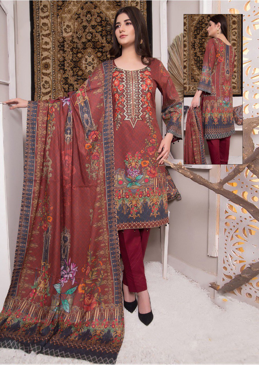 Women's Cotton Dark Orange Pakistani Unstitched Suit Dress Material - Stilento