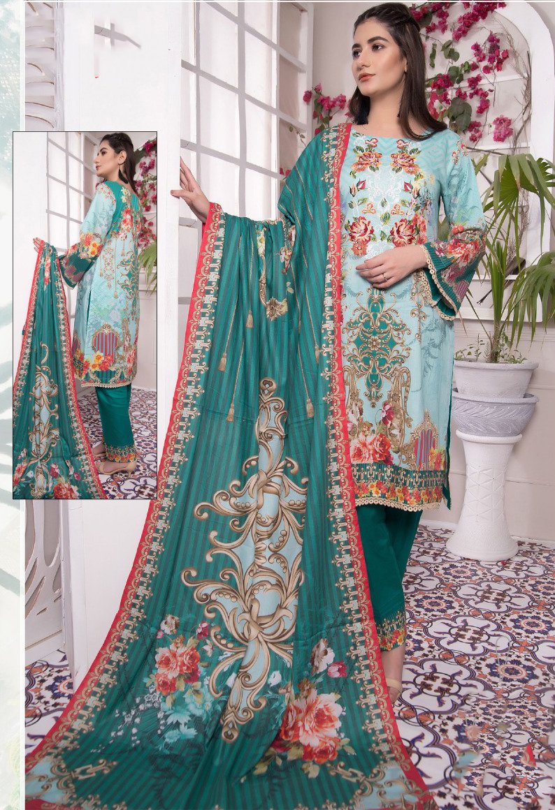 Women's Cotton Green Pakistani Unstitched Suit Dress Material - Stilento