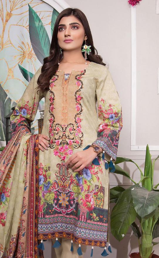 Women's Cotton Light Brown Pakistani Unstitched Suit Dress Material - Stilento