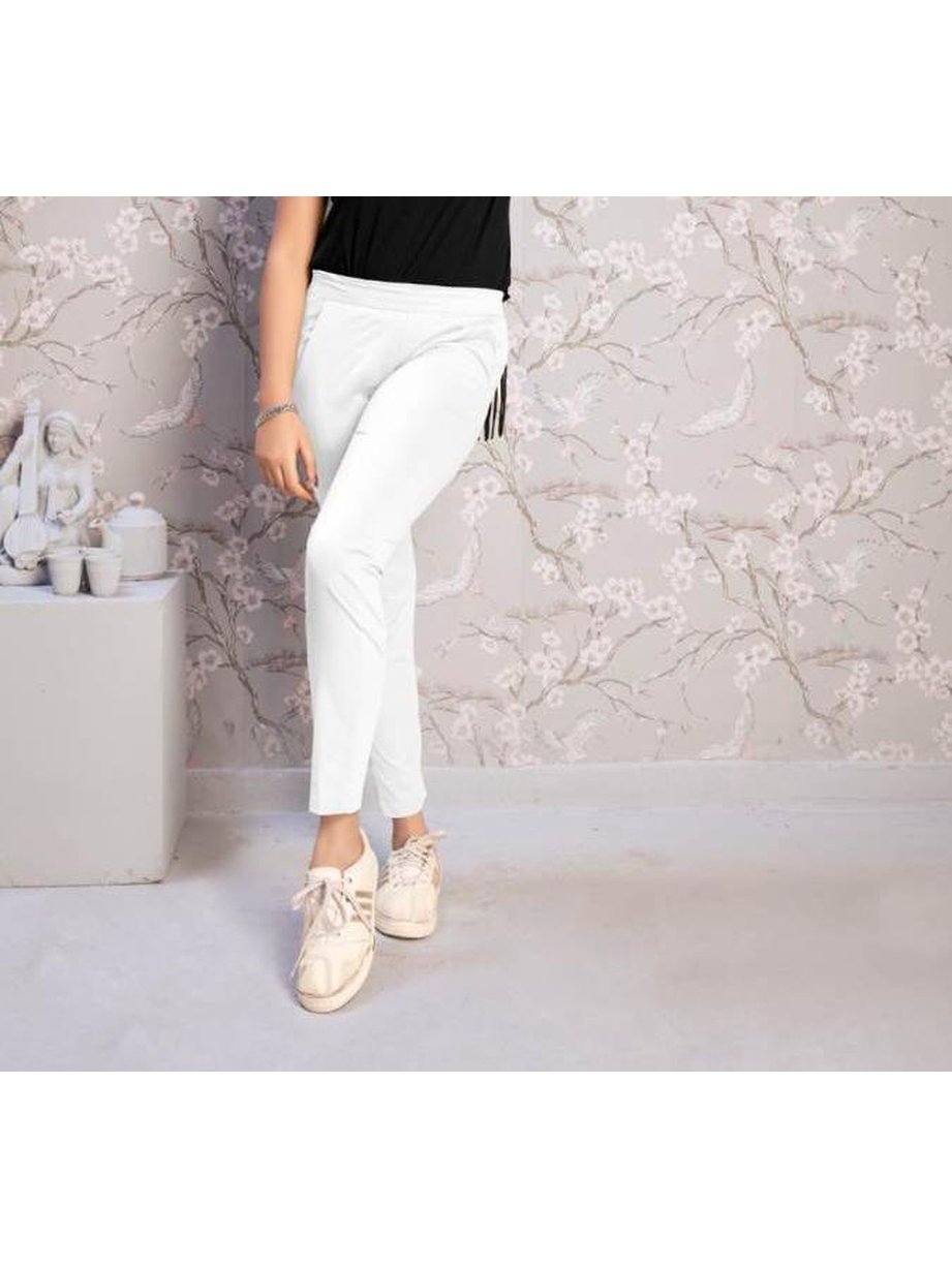 Women's Cotton Lycra White Pants - Stilento
