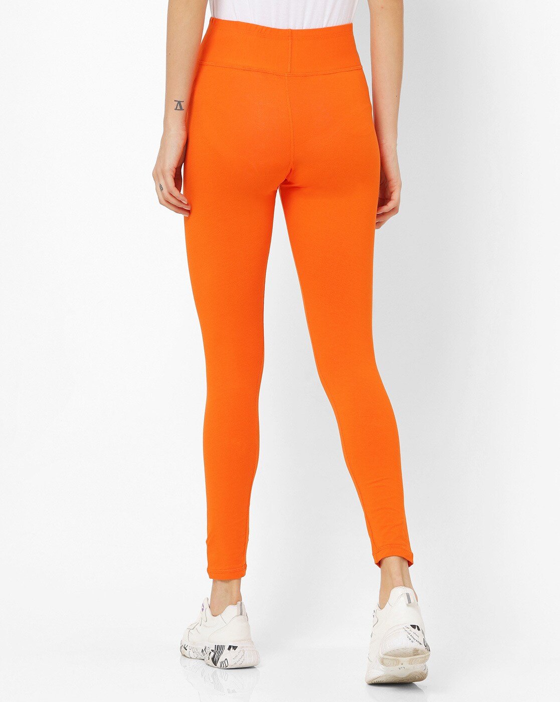 Trendy Women Cotton Lycra Ankle Length Leggings Orange