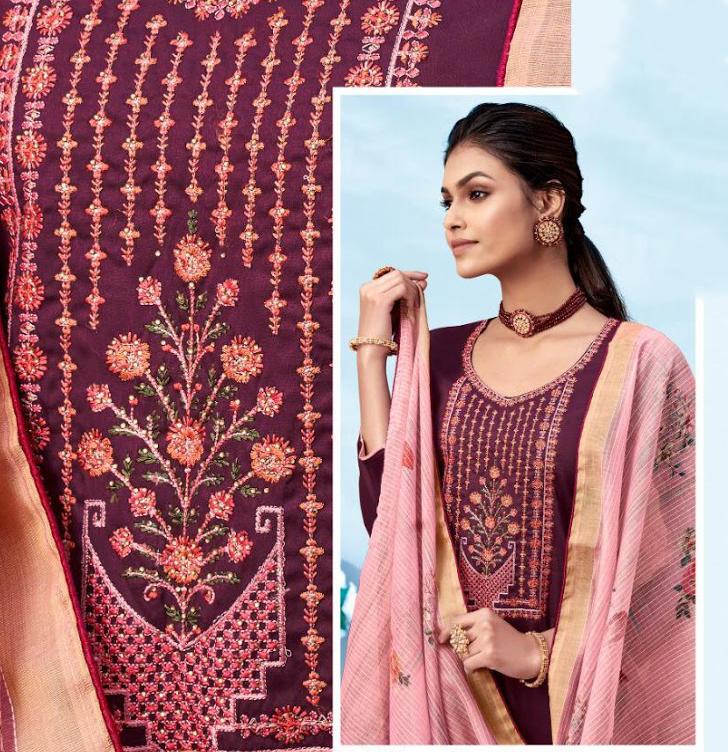 Women's Dark Pink Cotton Karachi Suit Dress Material - Stilento