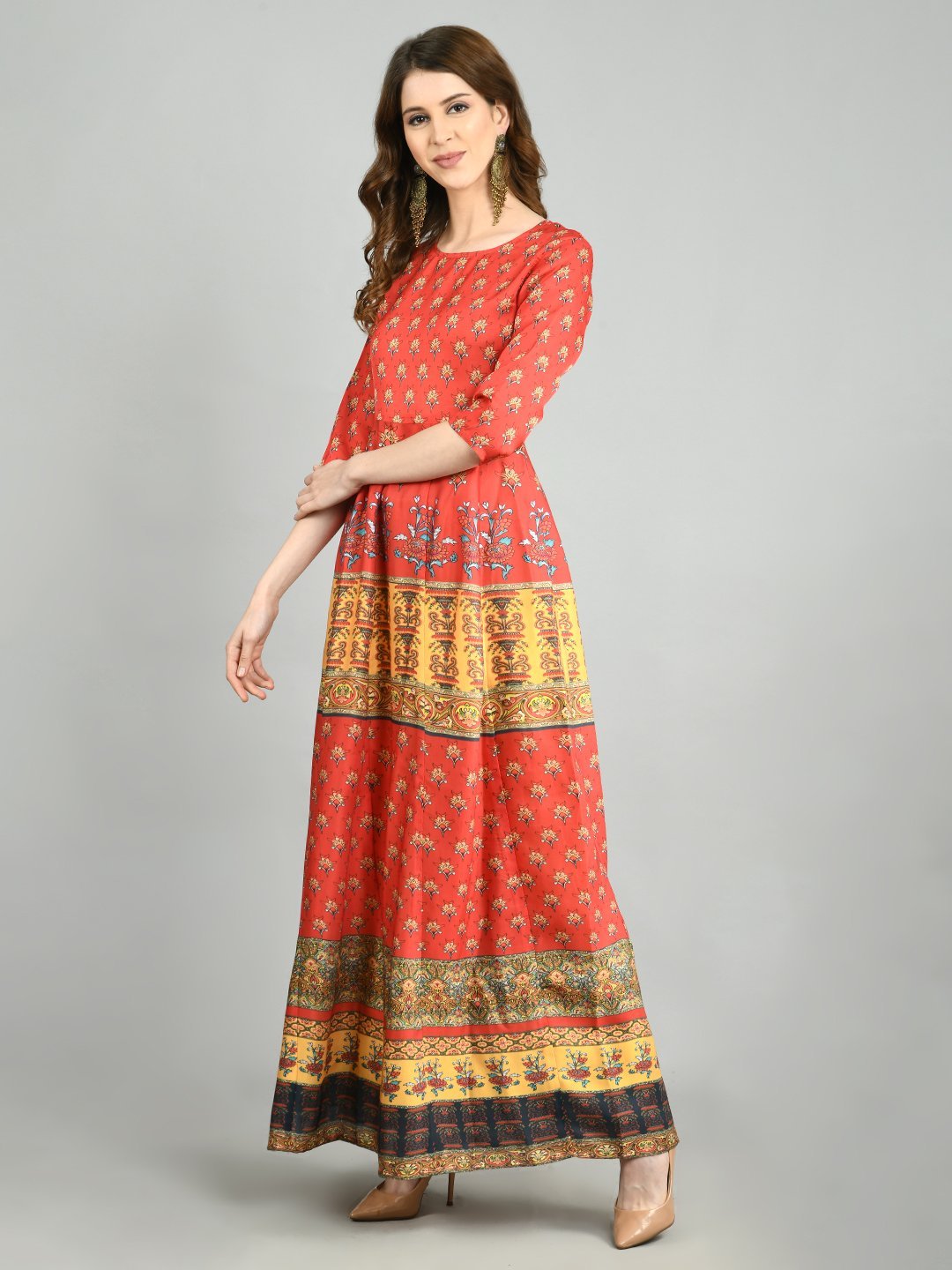 Women's Elegant Cotton Western Long Dress - Stilento